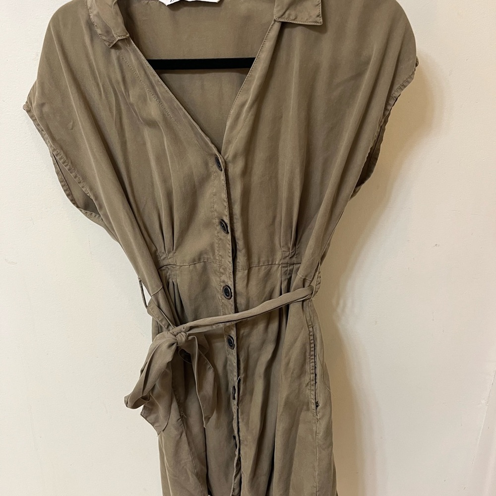 Zara olive green Button-Up Dress with Belt